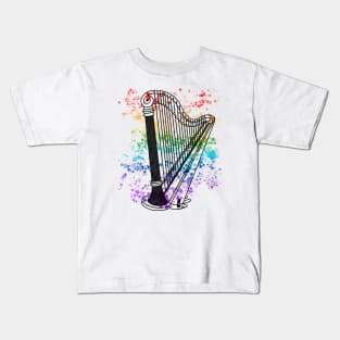 Harp Rainbow Colours Harpist String Musician Kids T-Shirt